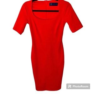 Kardashian Kollection Dress Women’s XS Midi Rose Red Fitted Short Sleeve
